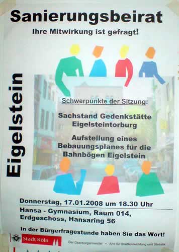 Das Plakat lädt zur Sitzung des Sanierungsbeirats Eigelstein ein - © gf